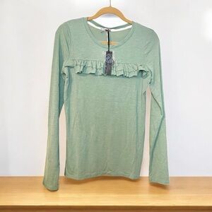 New Women’s sage green ruffled long sleeve tee